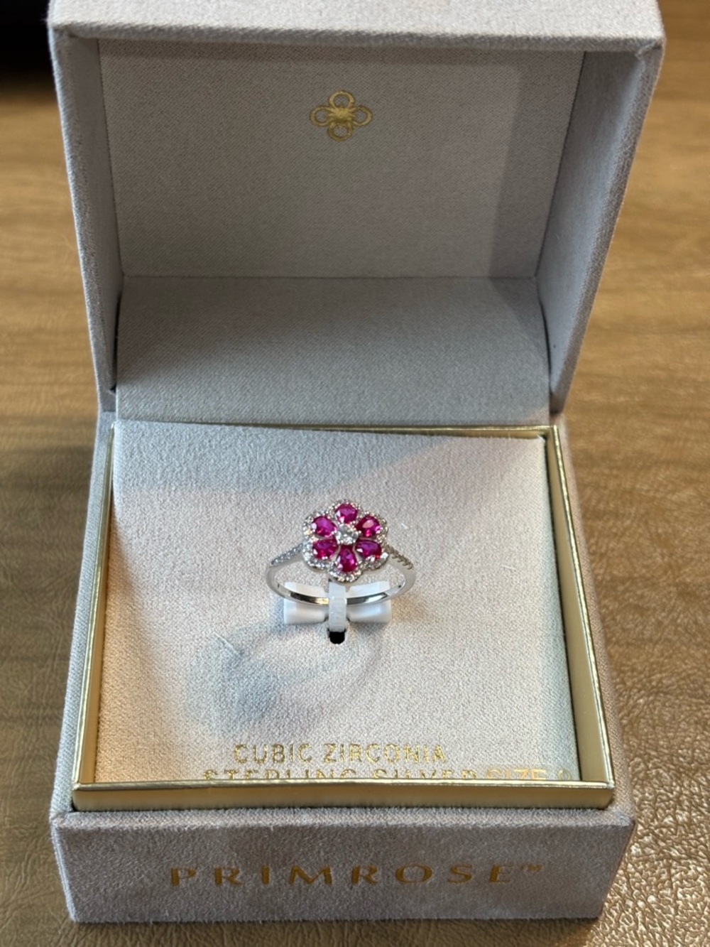 Primrose Sterling Silver Pink Floral Ring with Sparkling Accents